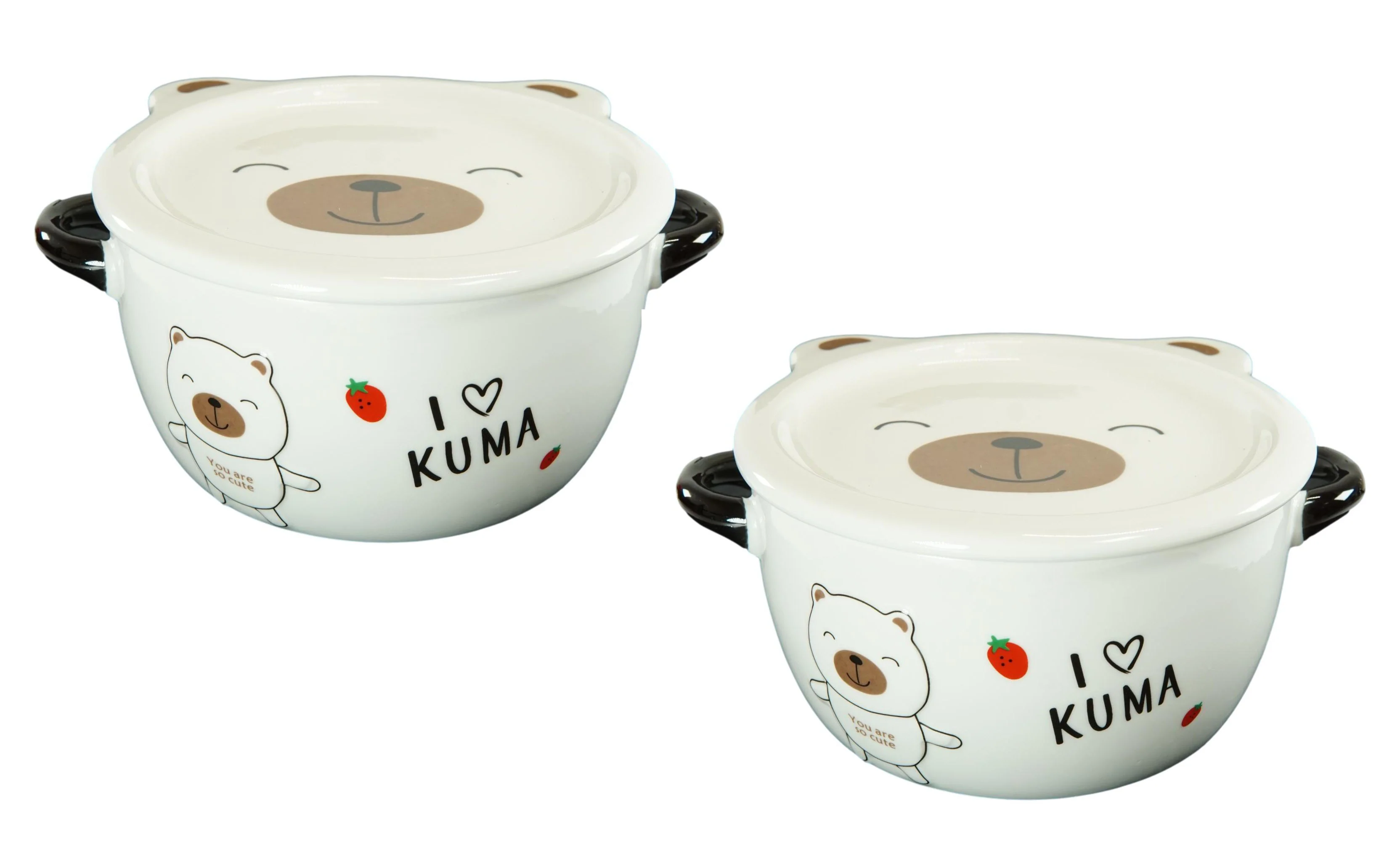 Pack Of 2 Beige Kuma Bear Porcelain Kids Food Bowls 25Oz W/ Condiment Lid Plate - Image 5