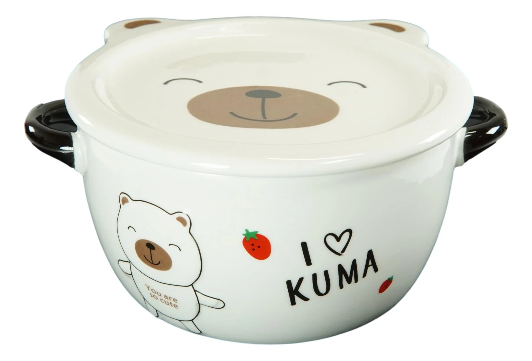 Pack Of 2 Beige Kuma Bear Porcelain Kids Food Bowls 25Oz W/ Condiment Lid Plate - Image 6