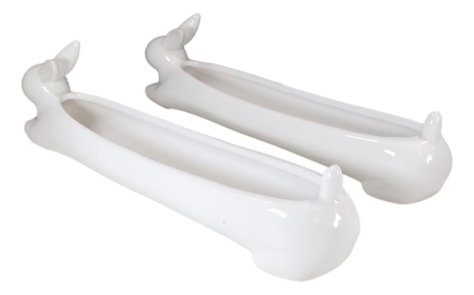 Pack Of 2 Bunny Rabbit White Ceramic Serving Platter Plate Cracker Dish Trays - Image 8