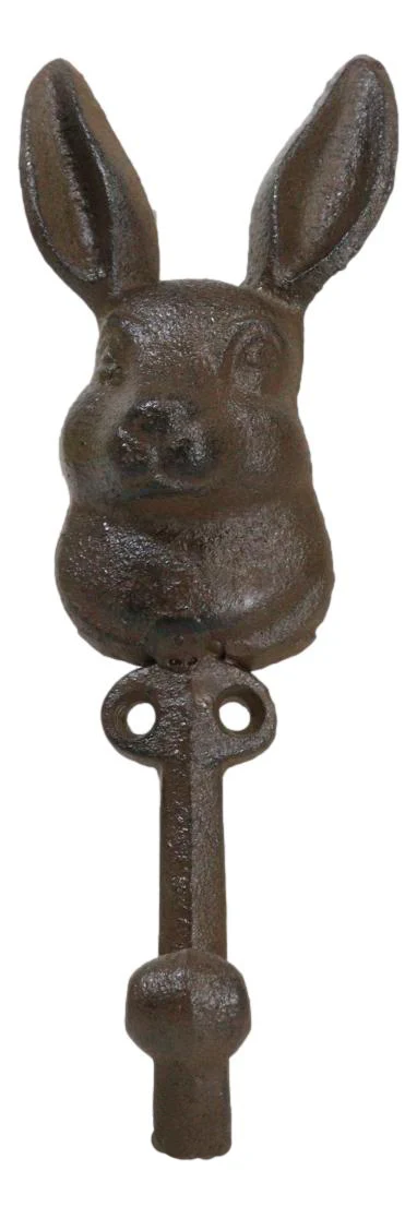Pack Of 2 Cast Iron Farmhouse Rustic Whimsical Bunny Rabbit Wall Coat Hooks - Image 8