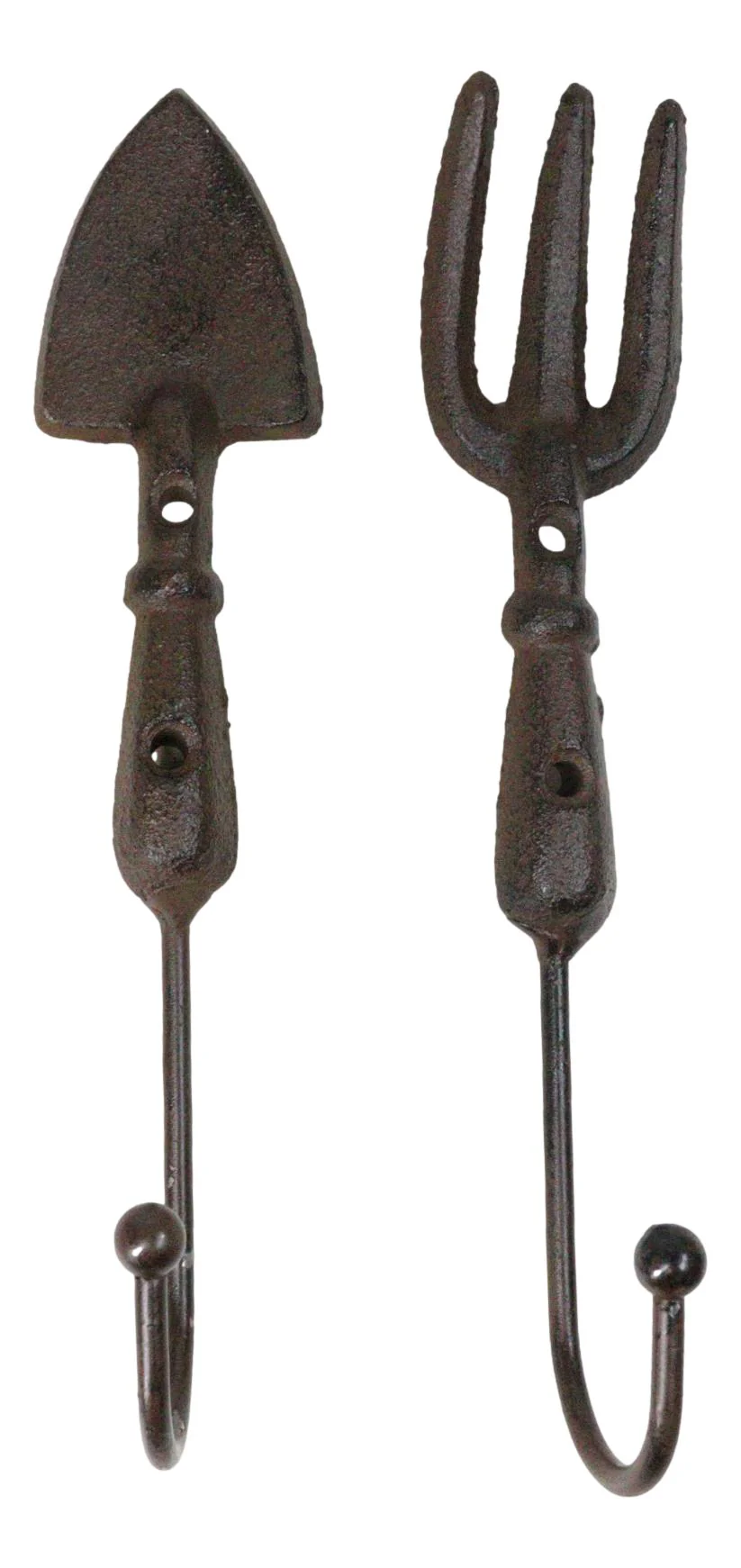 Pack of 2 Cast Iron Garden Hand Tool Fork and Trowel Wall Hooks For Coats Keys - Image 4