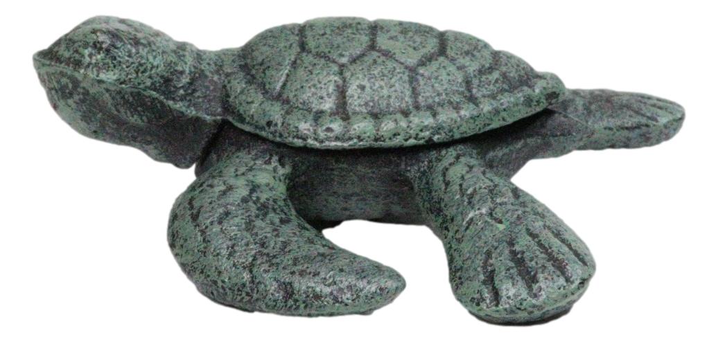 Pack Of 2 Cast Iron Green Verdigris Swimming Sea Turtle Tortoise Mini Figurines - Image 4