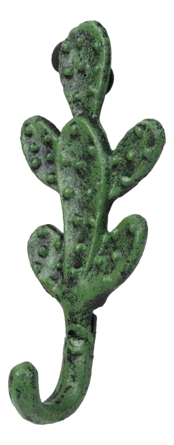 Pack Of 2 Cast Iron Verdi Green Southwest Bunny Ears Cactus Wall Hook Plaques - Image 3