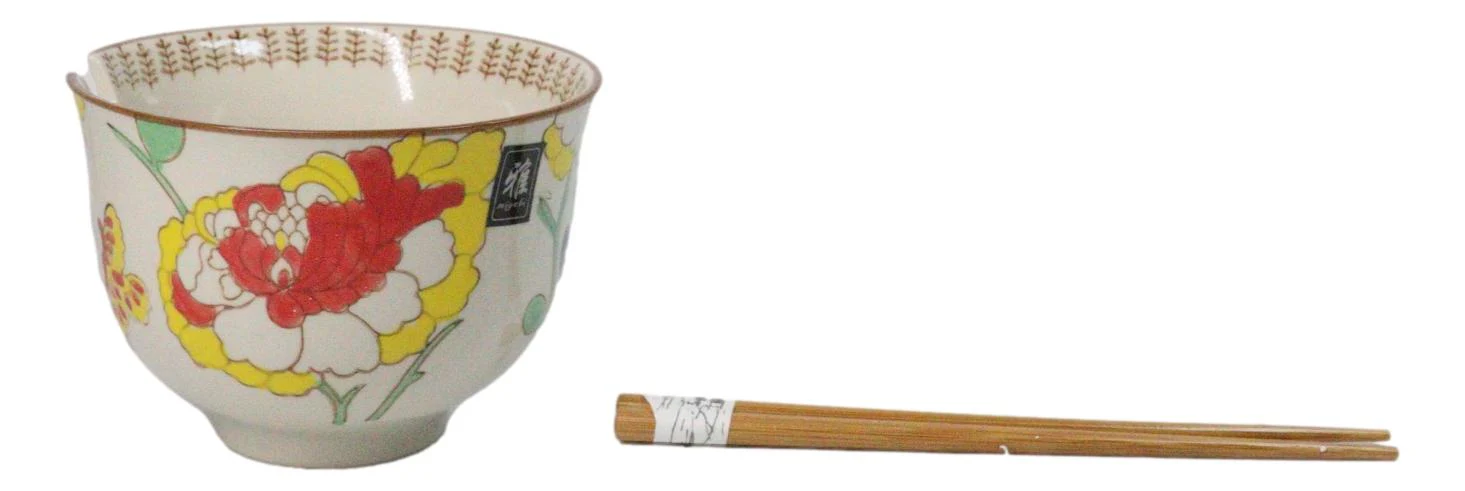 Pack Of 2 Ceramic Ramen Donburi Noodles Bowl & Chopsticks Set Spring Flower Bloom - Image 5