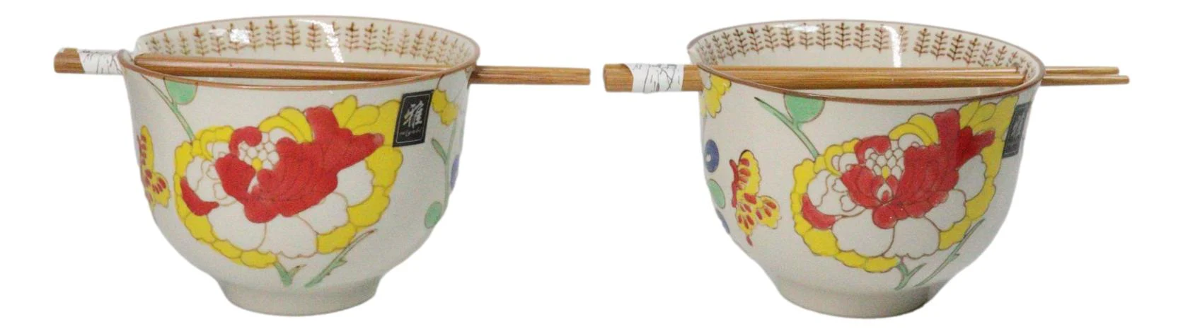 Pack Of 2 Ceramic Ramen Donburi Noodles Bowl & Chopsticks Set Spring Flower Bloom - Image 8