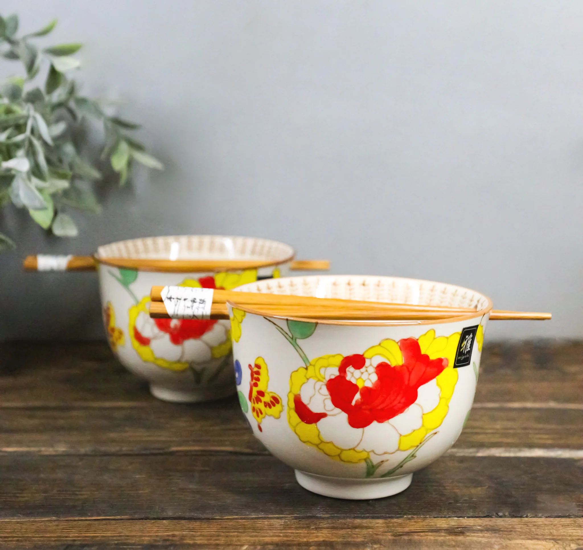 Pack Of 2 Ceramic Ramen Donburi Noodles Bowl & Chopsticks Set Spring Flower Bloom - Image 9