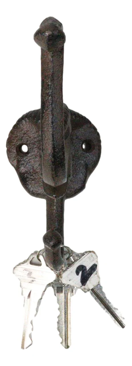 Pack Of 2 Rustic Cast Iron Safari Elephant Trunk Up Double Peg Wall Hook Hanger - Image 3