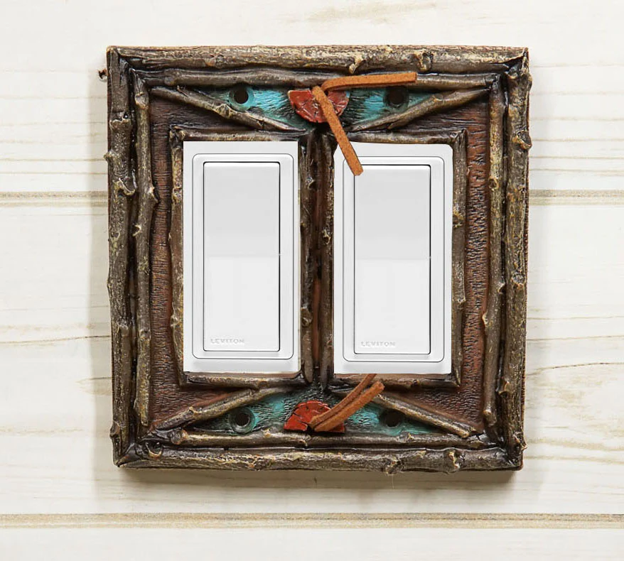 Pack of 2 Southwestern Tribal Navajo Branchwood Double Gang Rocker Wall Plates