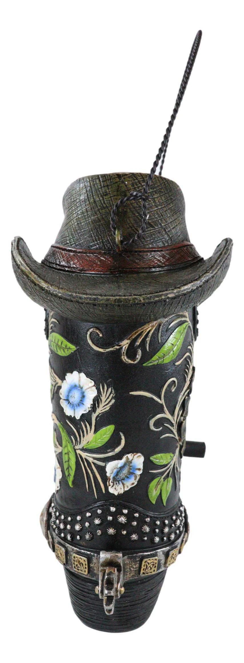 Pack Of 2 Western Red And Black Floral Cowboy Boots Birdhouse Bird Feeder Hanger - Image 2