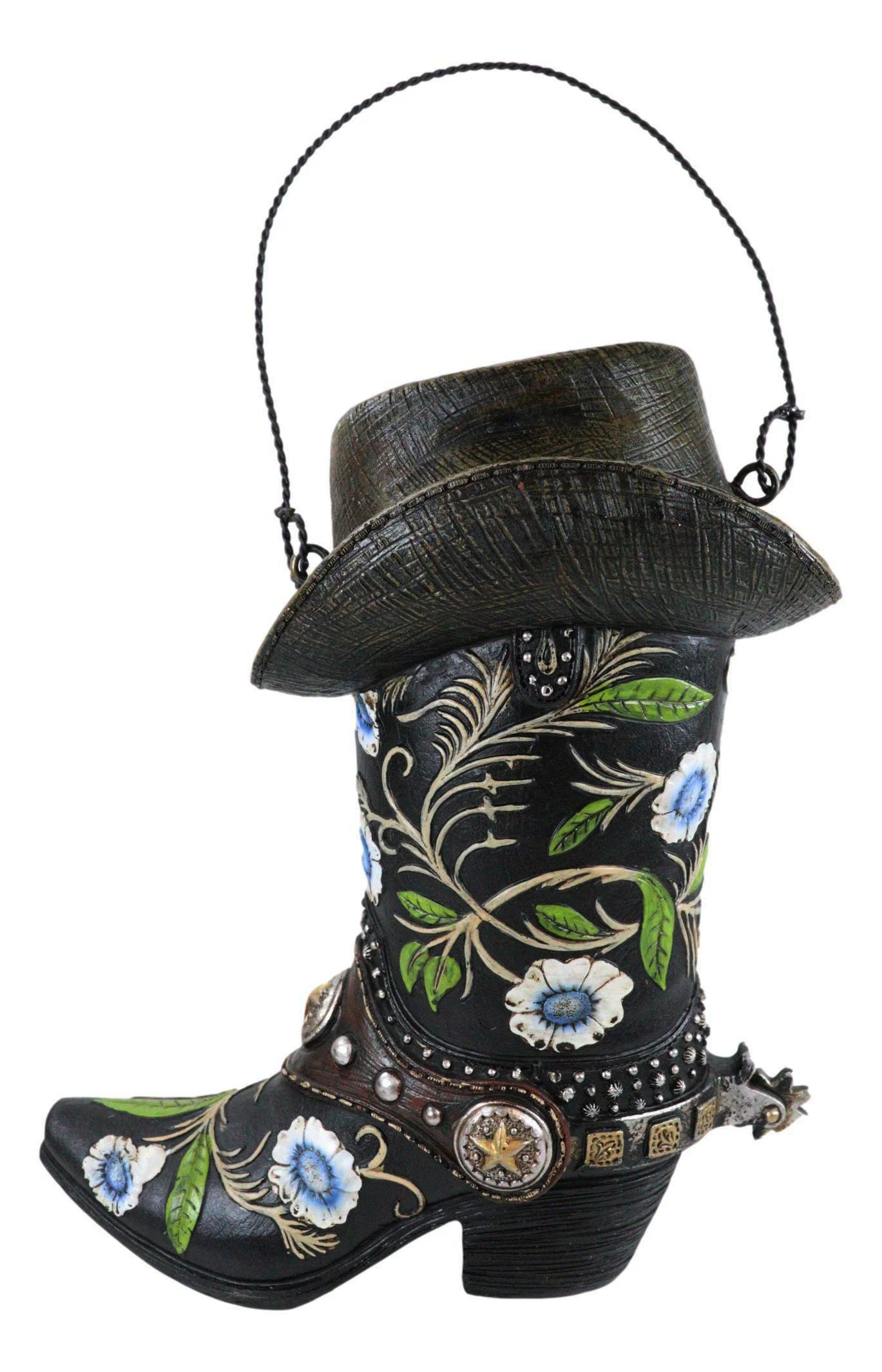 Pack Of 2 Western Red And Black Floral Cowboy Boots Birdhouse Bird Feeder Hanger - Image 4