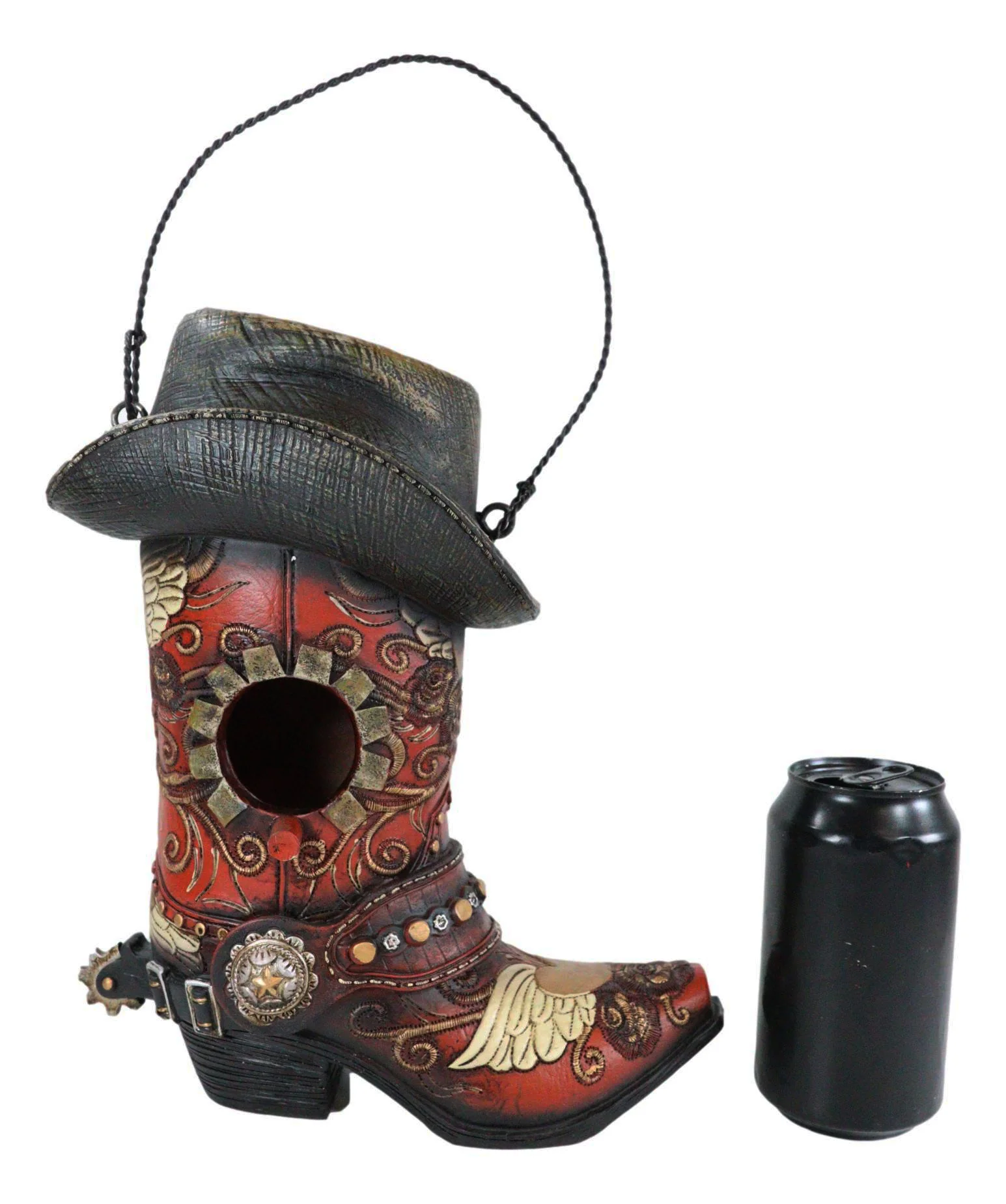 Pack Of 2 Western Red And Black Floral Cowboy Boots Birdhouse Bird Feeder Hanger - Image 8