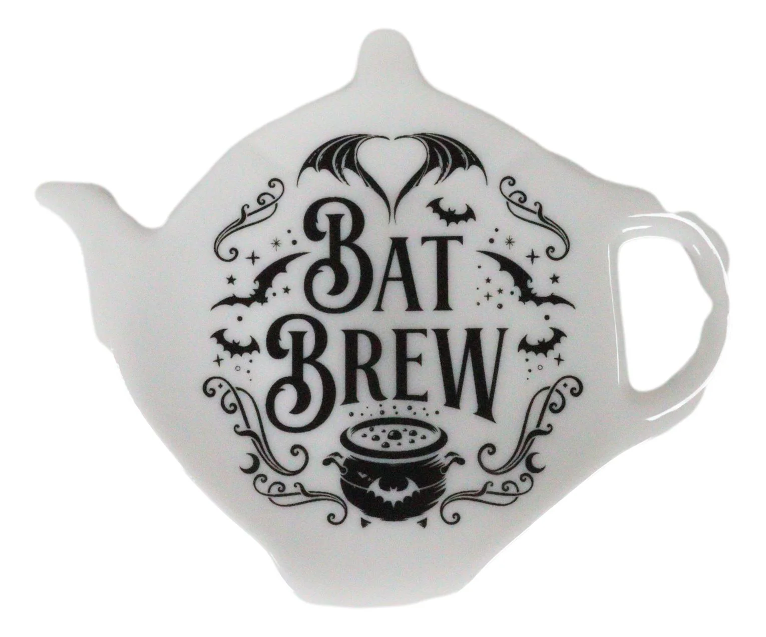 Pack Of 2 Wicca Bat Brew Cauldron Porcelain Tea Spoon Or Bag Rest Petite Plate - Image 2
