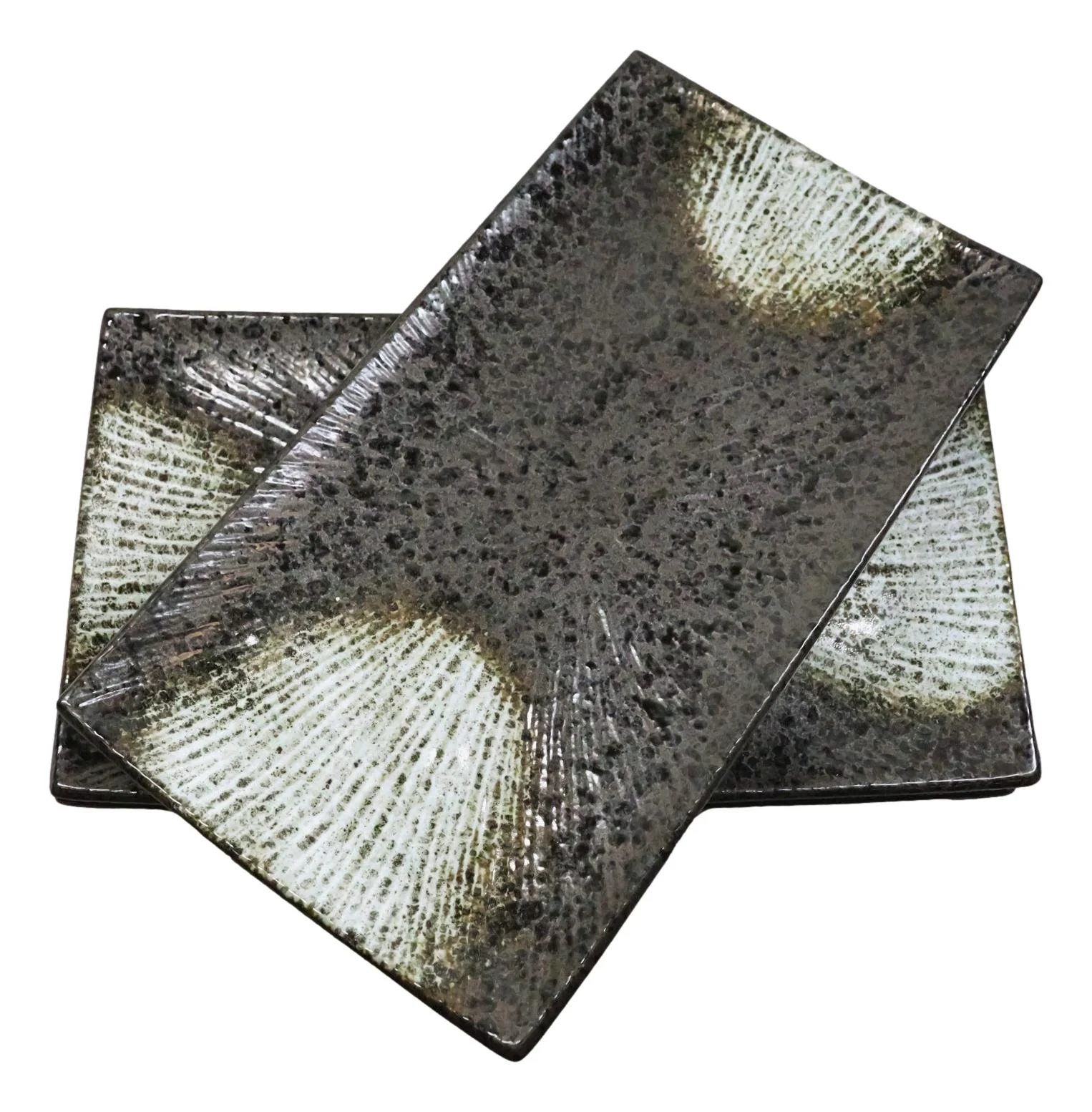 Pack Of 3 Hakumu Grey Tone Porcelain Long Rectangular Serving Platter 15"X8.5"