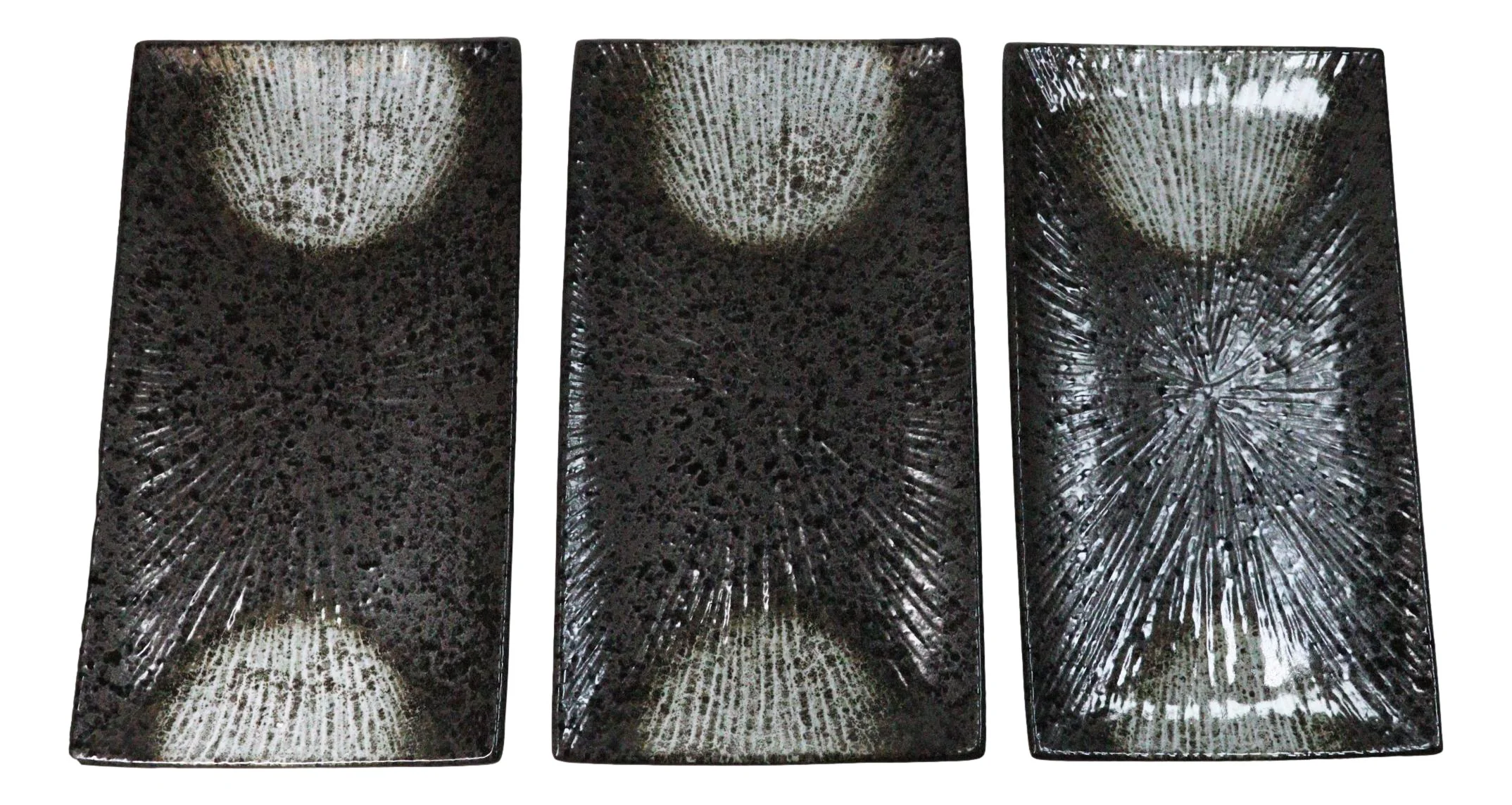 Pack Of 3 Hakumu Grey Tone Porcelain Long Rectangular Serving Platter 15"X8.5" - Image 2
