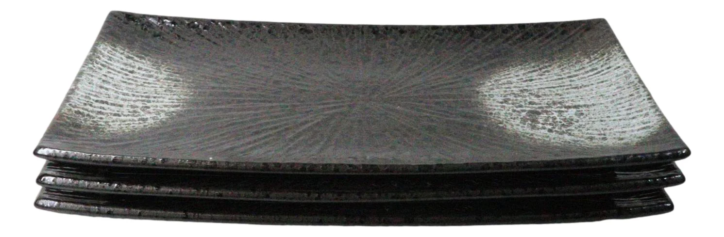 Pack Of 3 Hakumu Grey Tone Porcelain Long Rectangular Serving Platter 15"X8.5" - Image 3