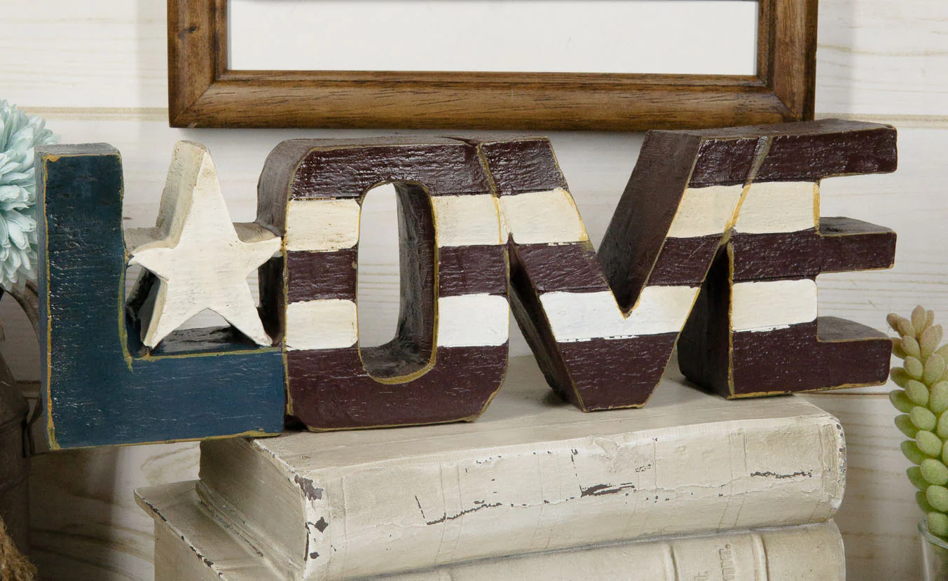 Pack of 3 USA Patriotic Flag 'Free Hope Love' Word Art Desktop Sign Plaques - Image 8