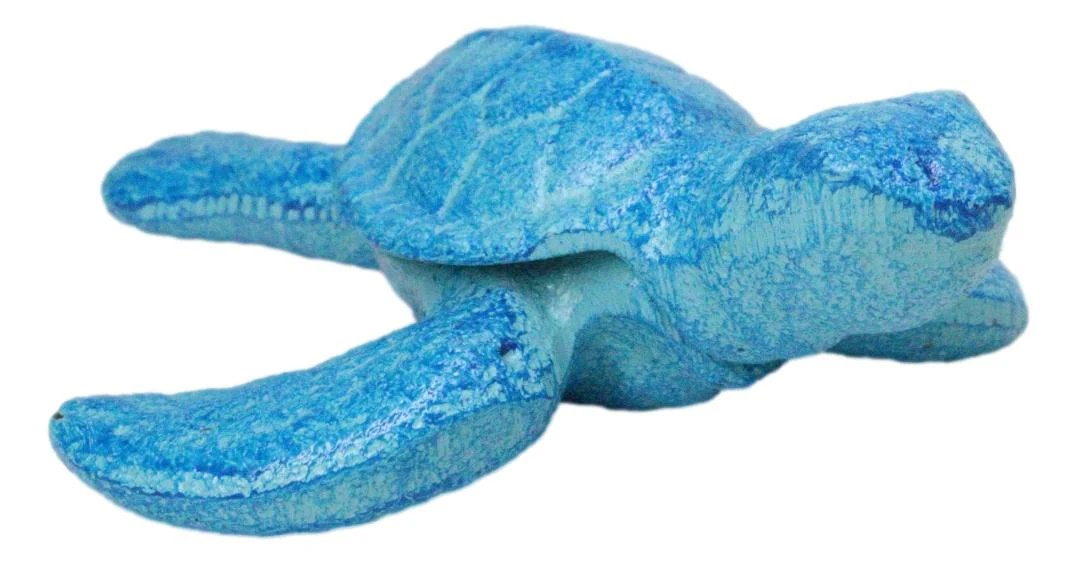 Pack Of 4 Blue Patina Cast Iron Sea Turtle Tortoise Hatchling 4"L Figurines - Image 4