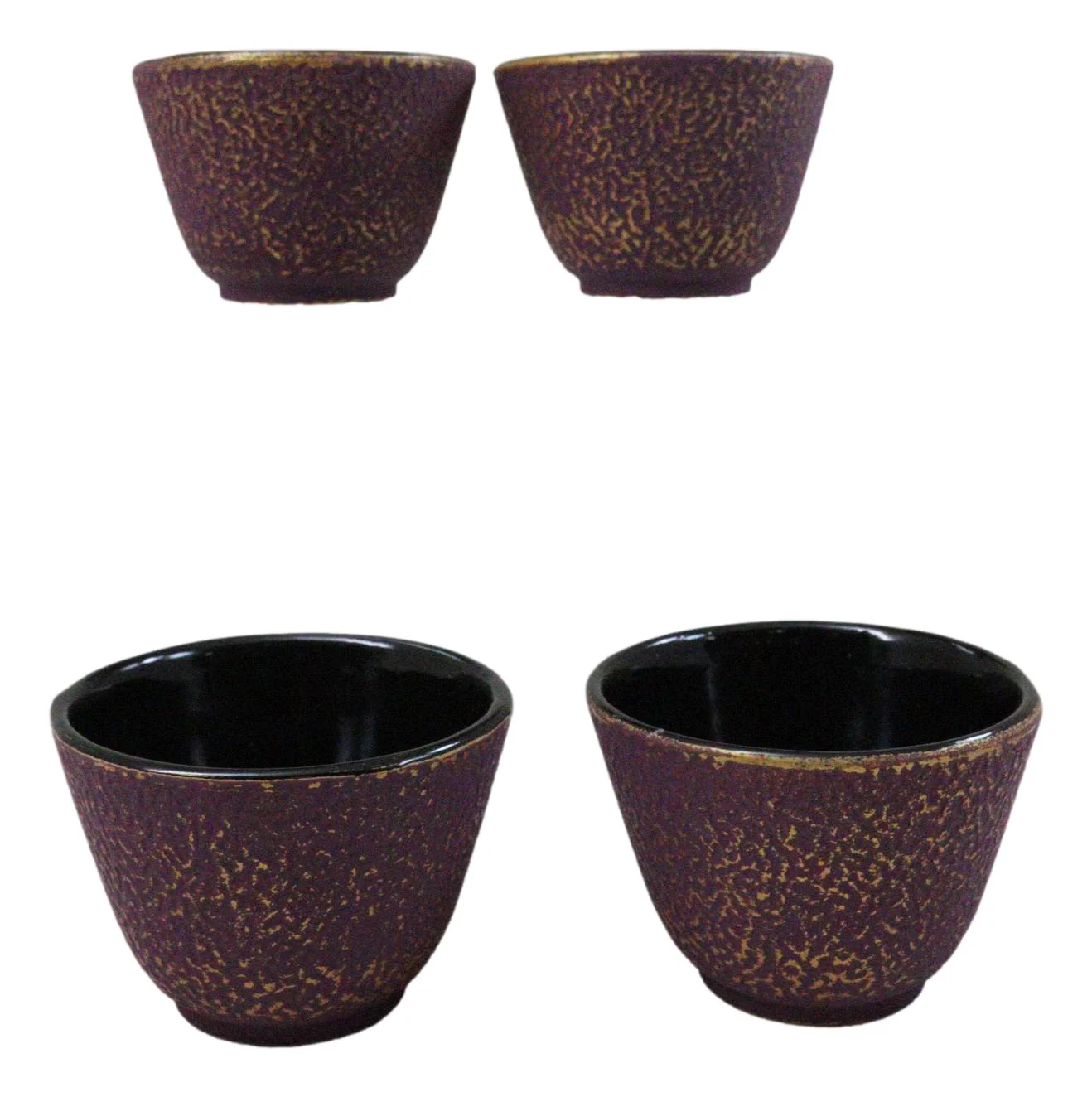 Pack Of 4 Burgundy Red With Gold Cast Iron Tetsubin Textured Tea Cups 3oz - Image 4