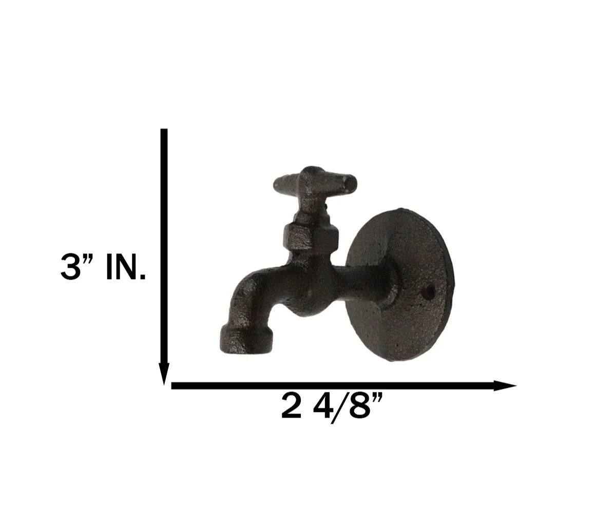 Pack of 4 Cast Iron Rustic Farmhouse Sink Water Faucet Spigot Wall Coat Hooks - Image 7