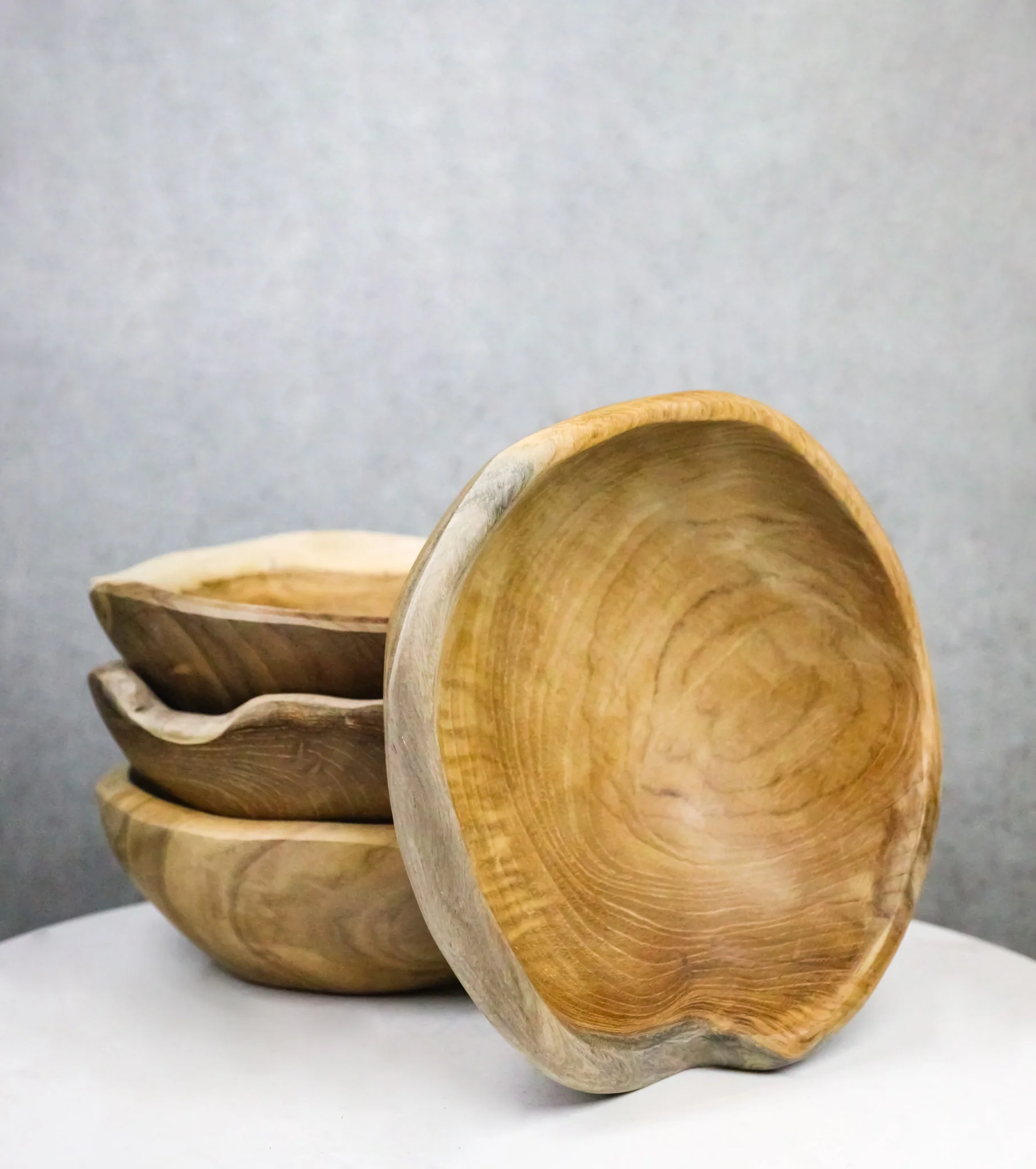 Pack Of 4 Hand Carved Rustic Live Edge Teak Wood Serveware Small Bowls 8"D - Image 8