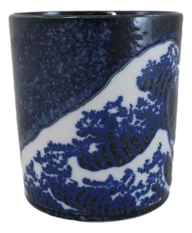 Pack Of 4 Made In Japan Navy Blue Japanese Hokusai Great Wave Of Kanagawa Mugs - Image 2