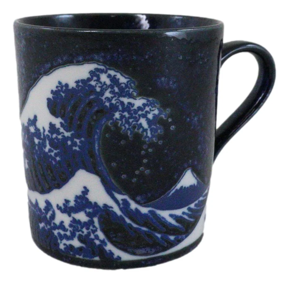 Pack Of 4 Made In Japan Navy Blue Japanese Hokusai Great Wave Of Kanagawa Mugs - Image 3