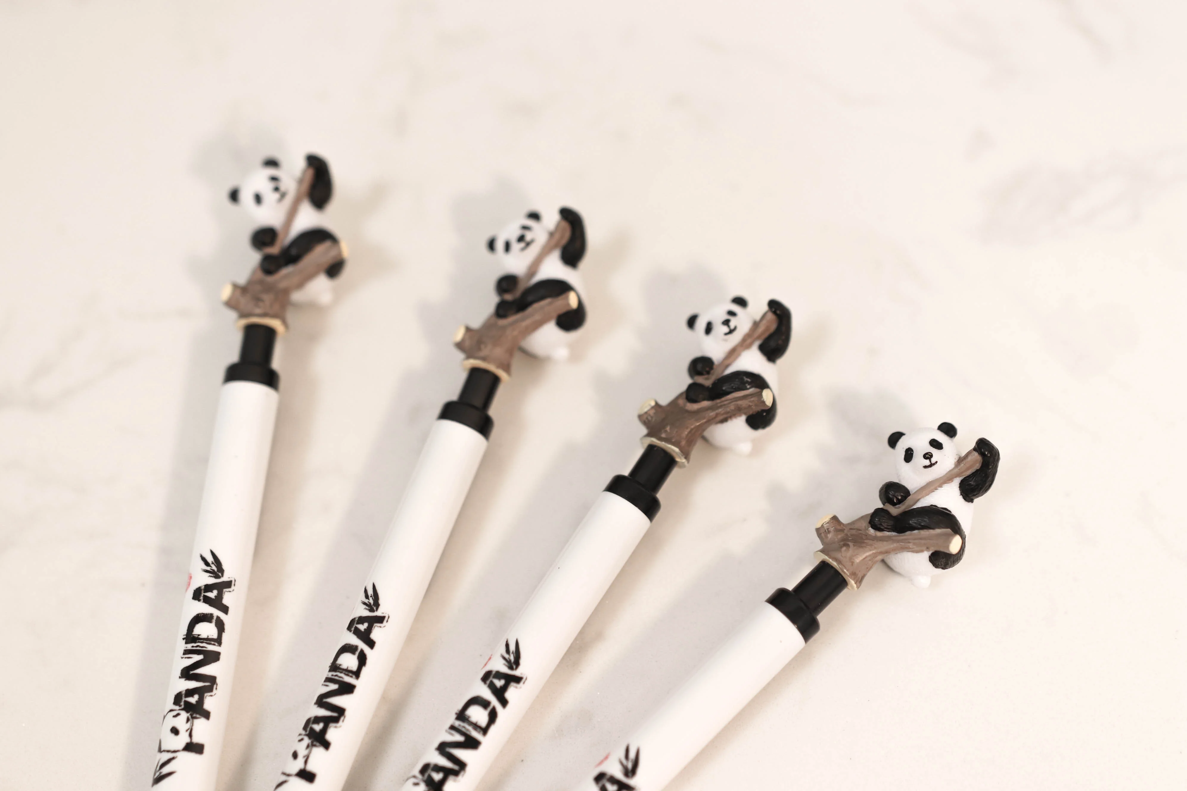 Pack Of 4 Panda Bear Cub Climbing On Tree White Ballpoint Ball Black Ink Pens - Image 5