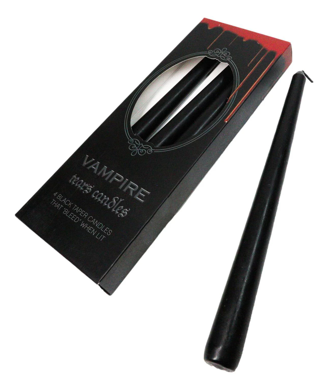 Pack of 4 Ritual Spell Vampire Tears Black Taper Candles Red Wax Candlesticks - Image 4
