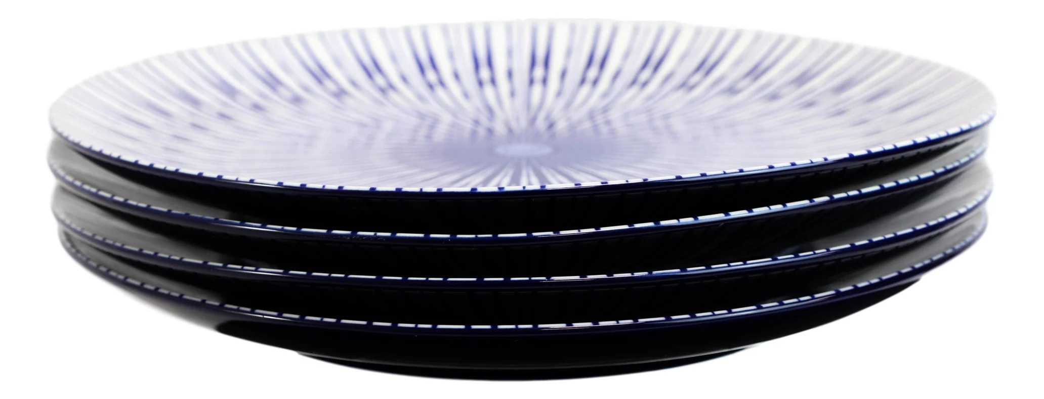 Pack Of 4 White And Blue Geometric Focus Porcelain Round Dinner Entree Plates - Image 6