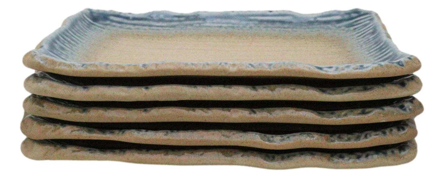Pack Of 5 Blue River Ao Nagashi Collection Rectangular Wavy Sushi Plates 8.75" L - Image 8