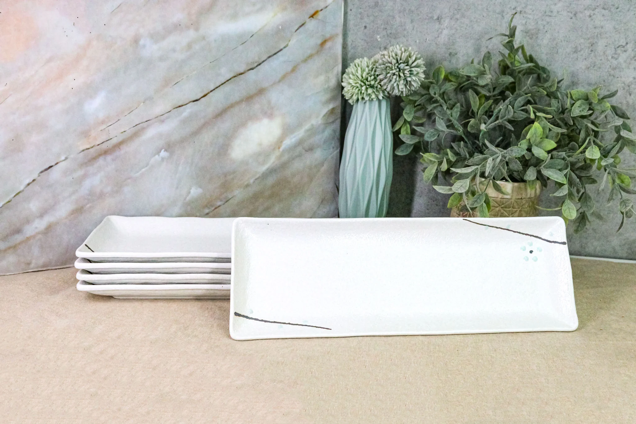 Pack Of 5 Yukino Hana Collection Ceramic Rectangular Serving Platter 14" Long - Image 8
