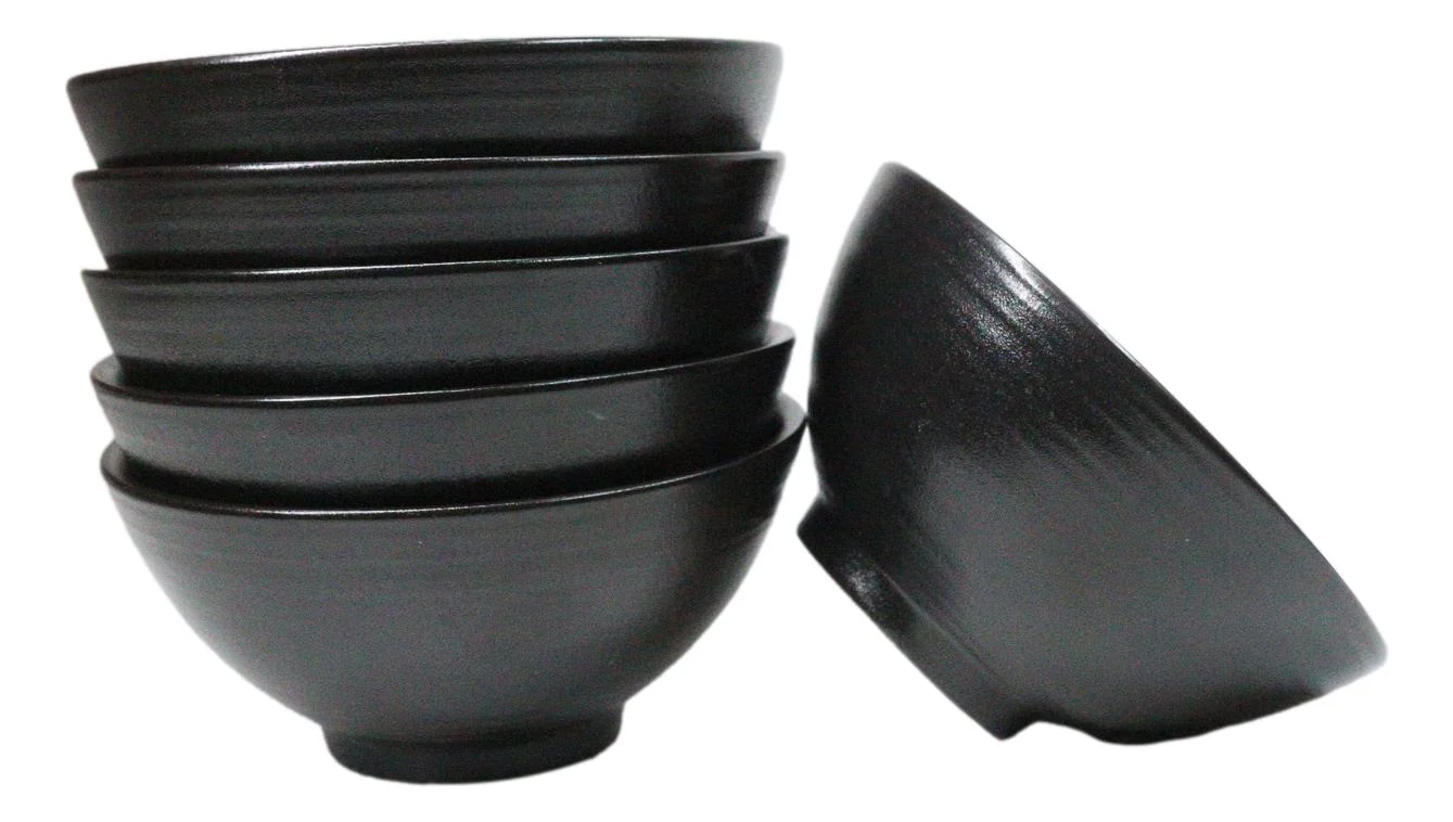 Pack Of 6 Black Kokuyo Minimalist Ceramic Small Rice Soup Appetizer Bowls 10oz - Image 2
