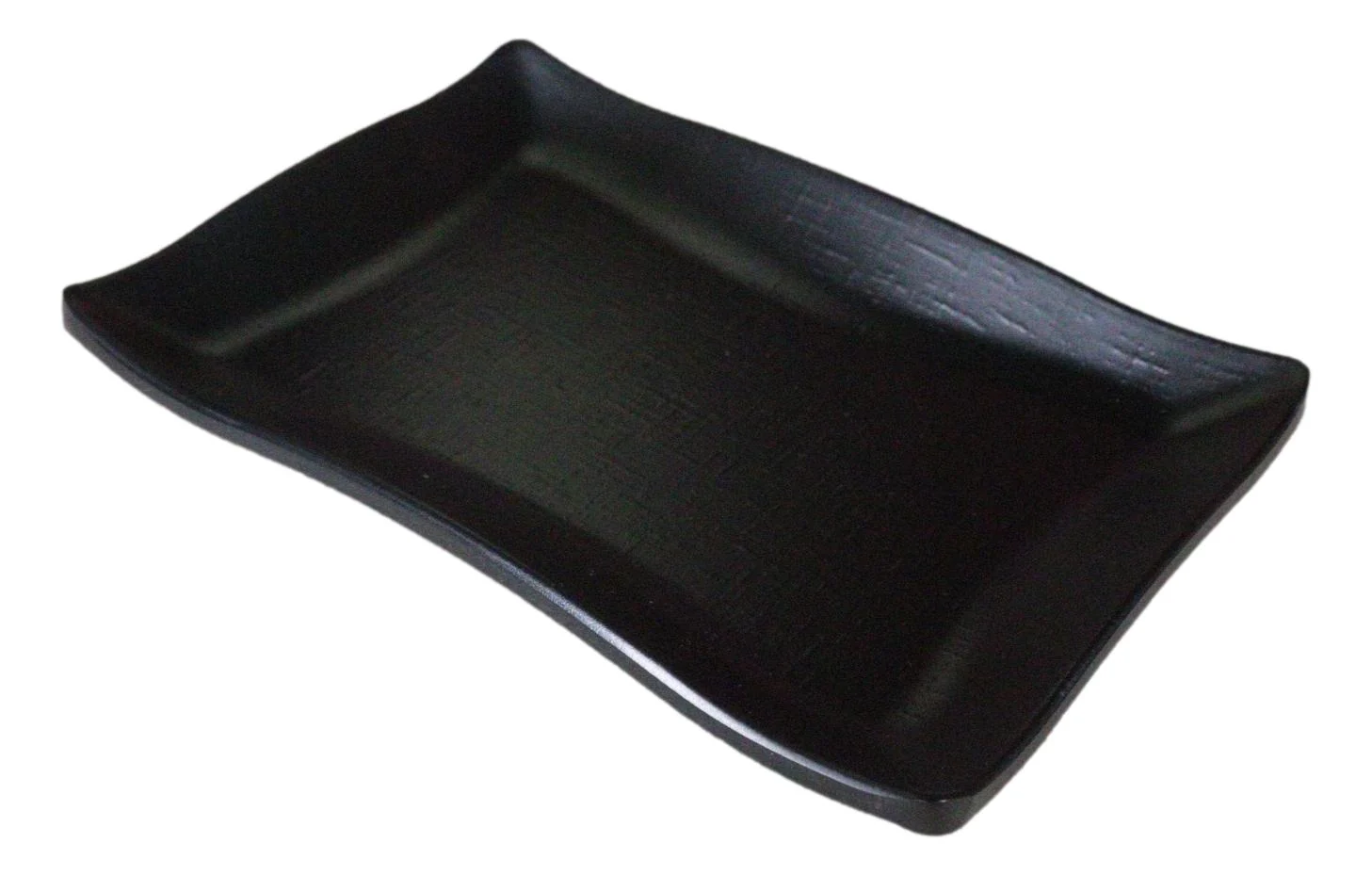 Pack Of 6 Black Silk Melamine Rectangular Wavy Buffet Lunch Sushi Plates 6.75"L - Image 3