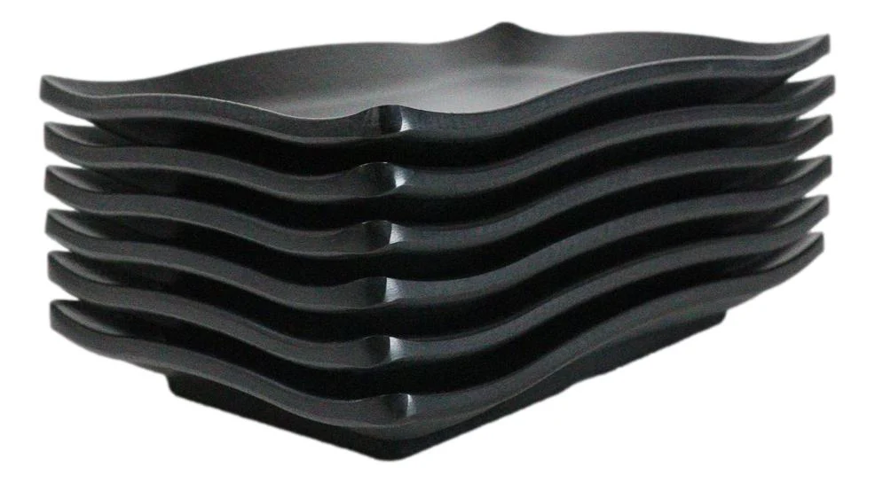 Pack Of 6 Black Silk Melamine Rectangular Wavy Buffet Lunch Sushi Plates 6.75"L - Image 4