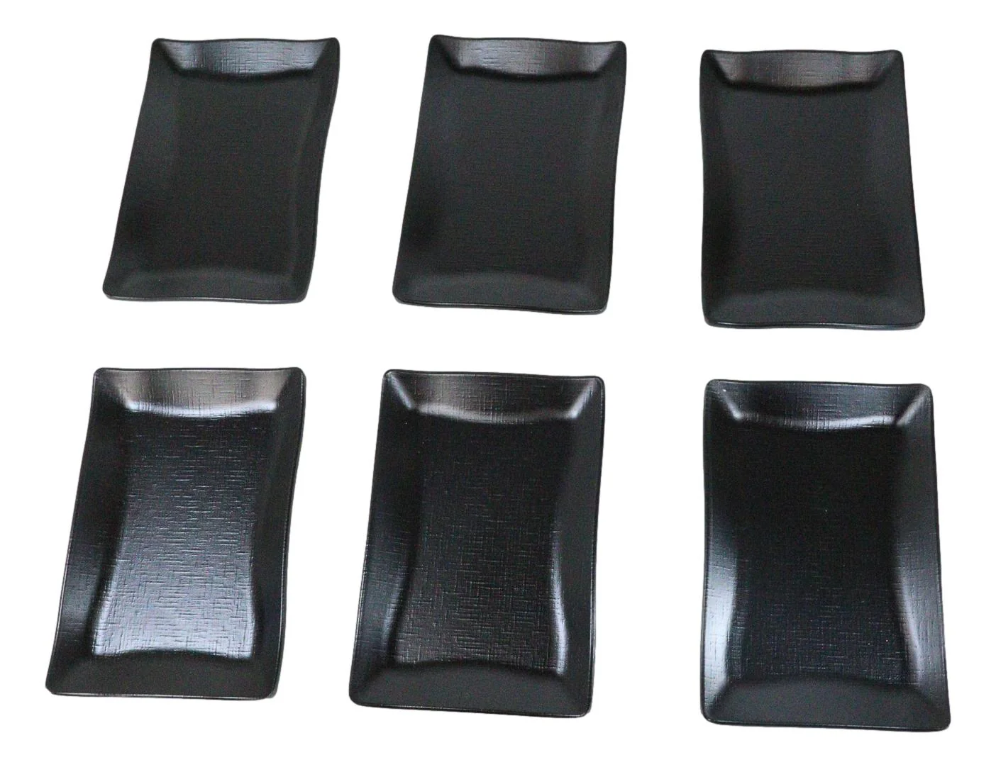 Pack Of 6 Black Silk Melamine Rectangular Wavy Buffet Lunch Sushi Plates 6.75"L - Image 7