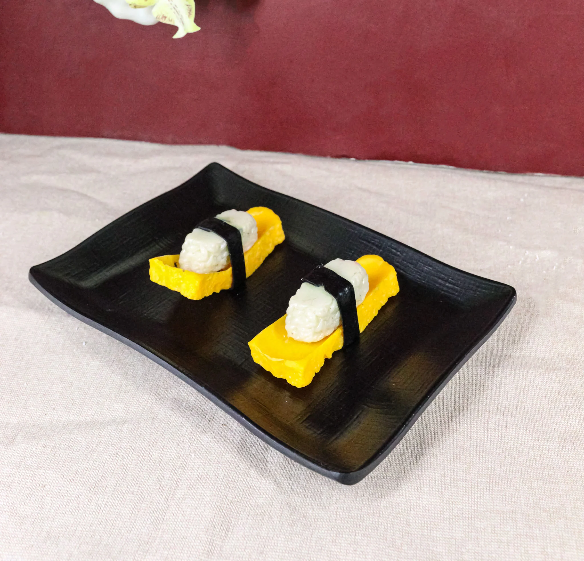 Pack Of 6 Black Silk Melamine Rectangular Wavy Buffet Lunch Sushi Plates 6.75"L - Image 8