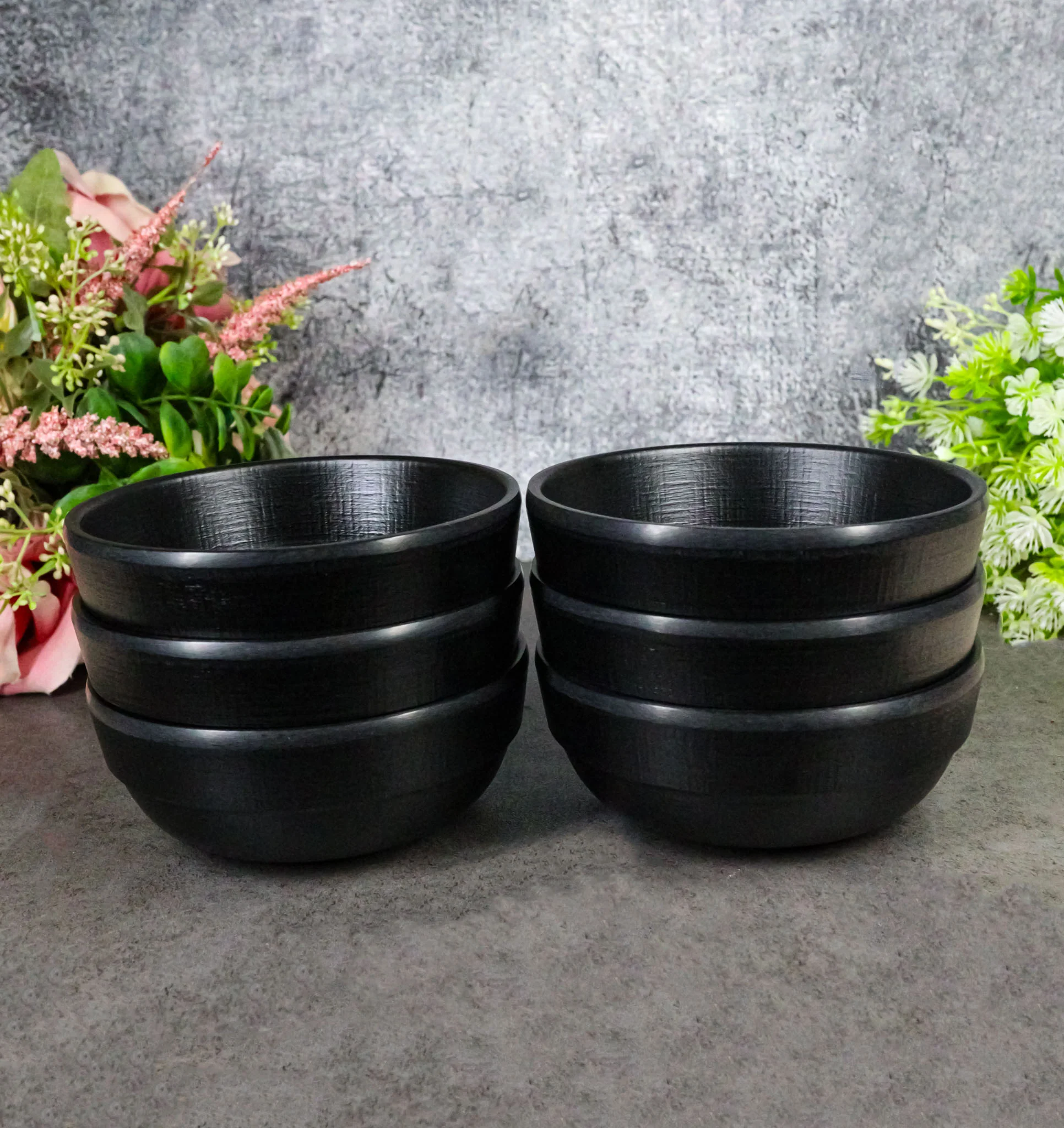Pack Of 6 Black Silk Melamine Rice Miso Soup Salad Appetizer Shallow Bowls 12oz - Image 8