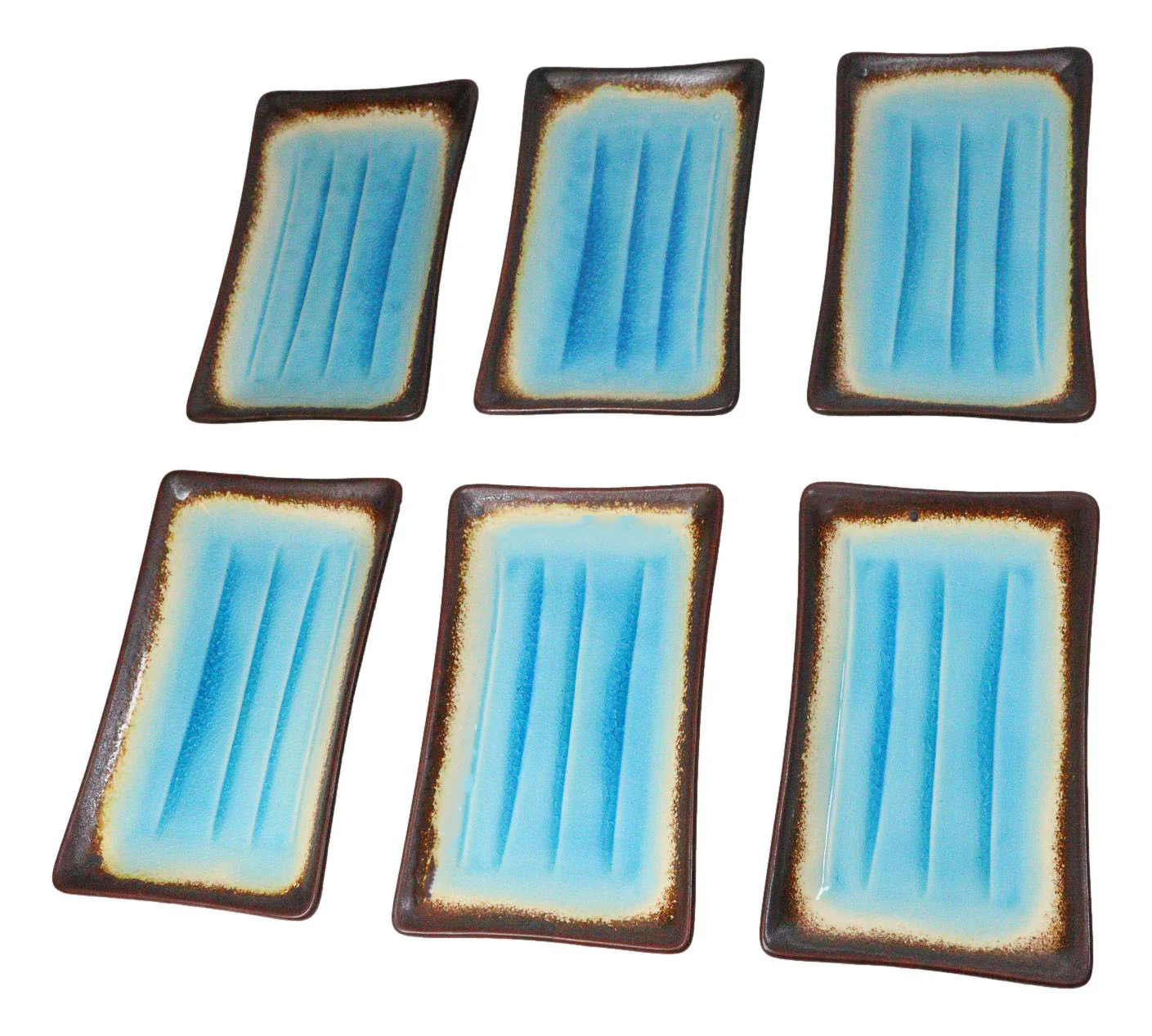 Pack Of 6 Crackled Blue Sky Aozora Kannyu Ceramic Rectangular Sushi Plates 8.5"L - Image 5