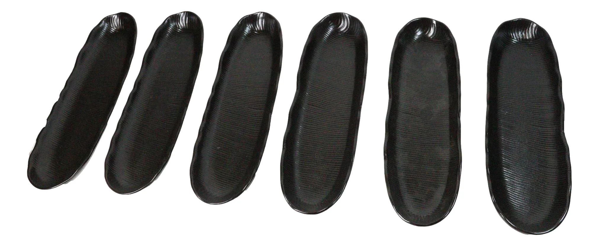 Pack Of 6 Kokuyo Modern Black Ceramic Wavy Oblong Long Serving Platters 13.25"L - Image 8