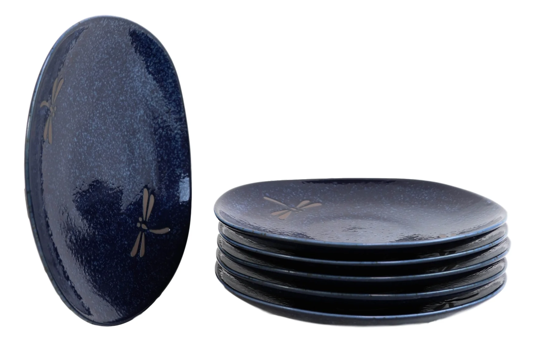 Pack Of 6 Made In Japan Blue Tombo Dragonfly Small Appetizer Salad Coupe Plate - Image 5