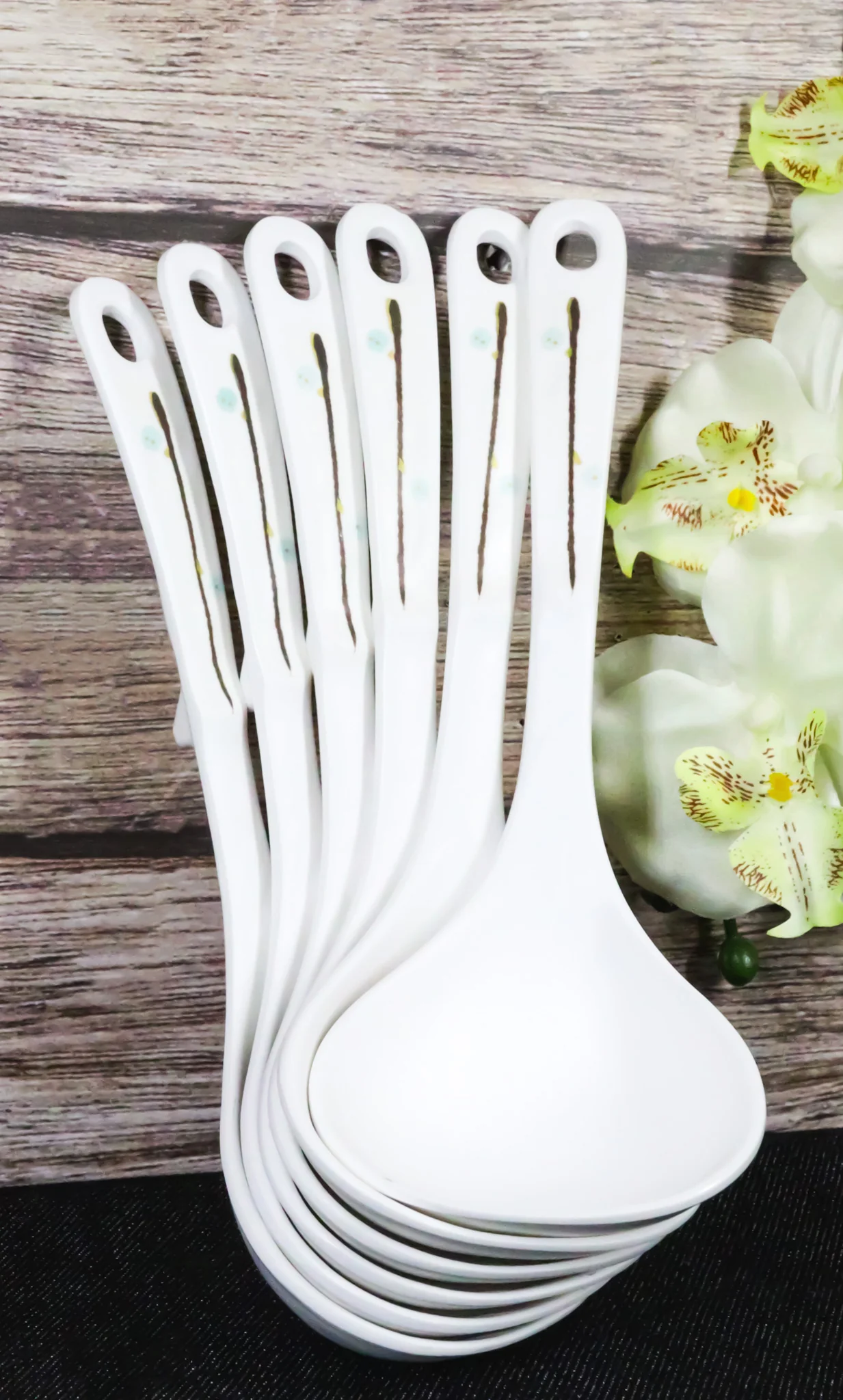 Pack of 6 Melamine Yukino Hana Soup Gravy Stew Ladle Soup Spoons With Notch 8"L - Image 9