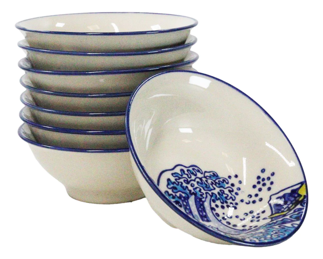 Pack Of 8 Ceramic Great Wave Of Kanagawa By Hokusai Sauce Oil Condiment Dishes - Image 8