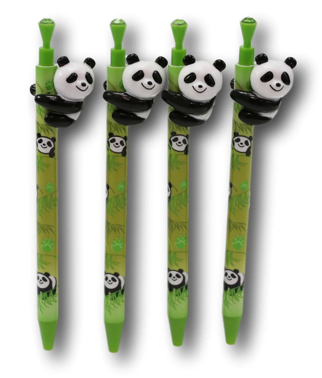 Pack Of 8 Panda Bear Cub Climbing On Bamboo Green Ballpoint Ball Black Ink Pens - Image 2
