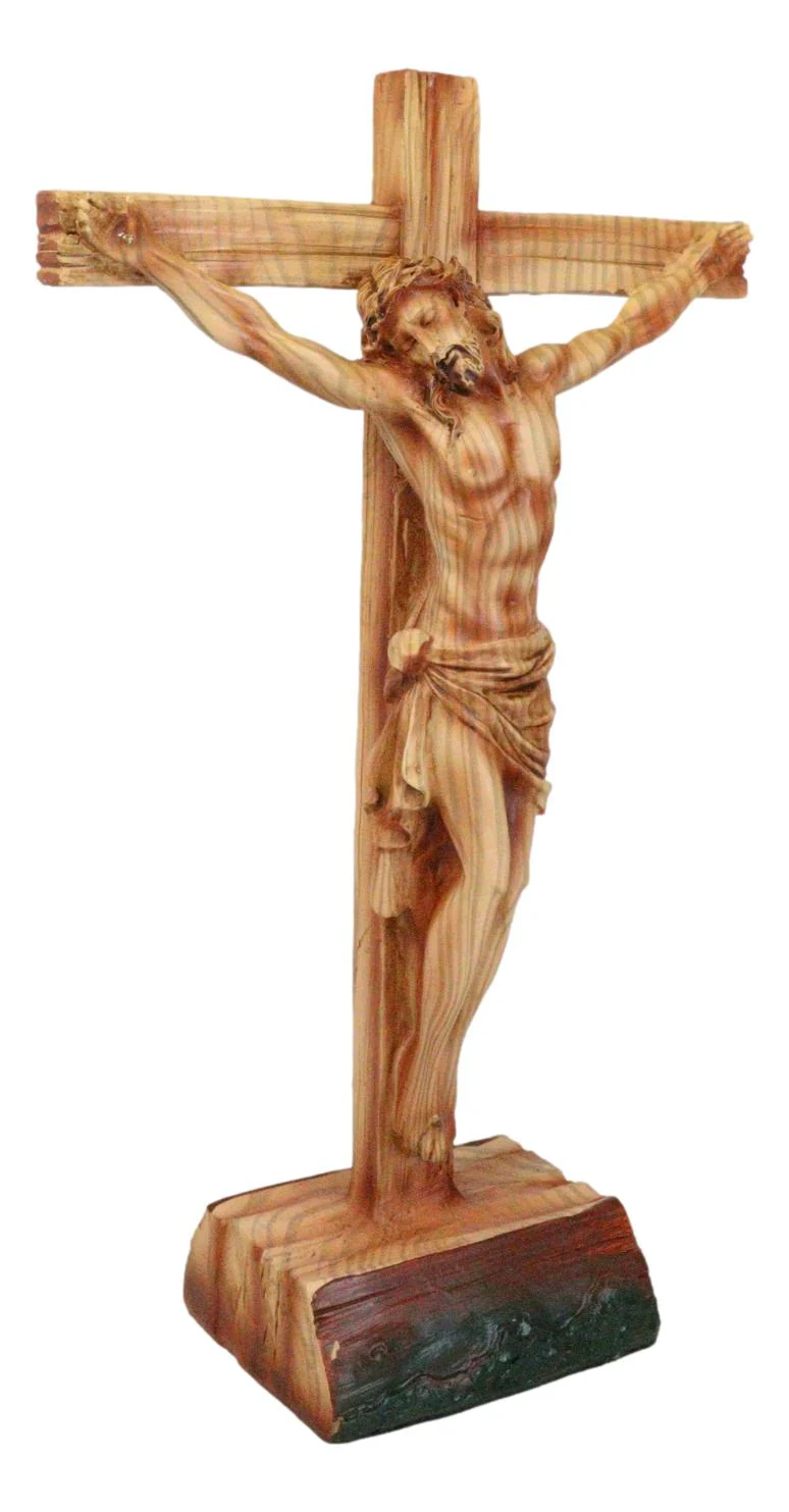 Passion Of Jesus Christ On The Cross In Faux Cedar Wood Finish Figurine 11.25"H - Image 2
