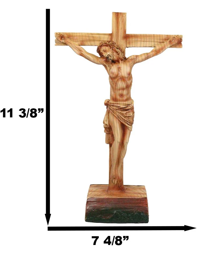 Passion Of Jesus Christ On The Cross In Faux Cedar Wood Finish Figurine 11.25"H - Image 3