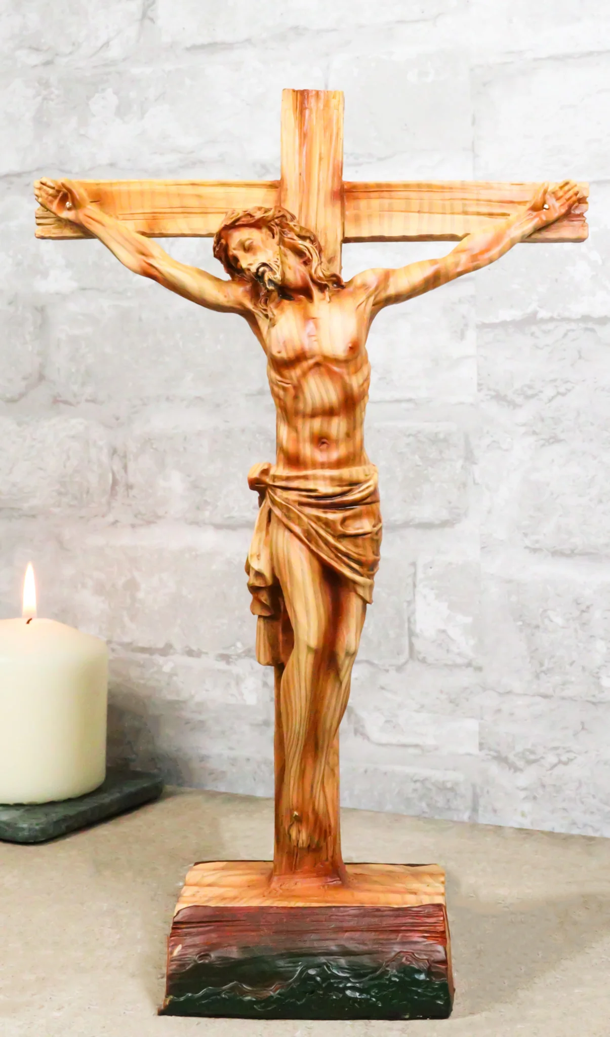 Passion Of Jesus Christ On The Cross In Faux Cedar Wood Finish Figurine 11.25"H - Image 9