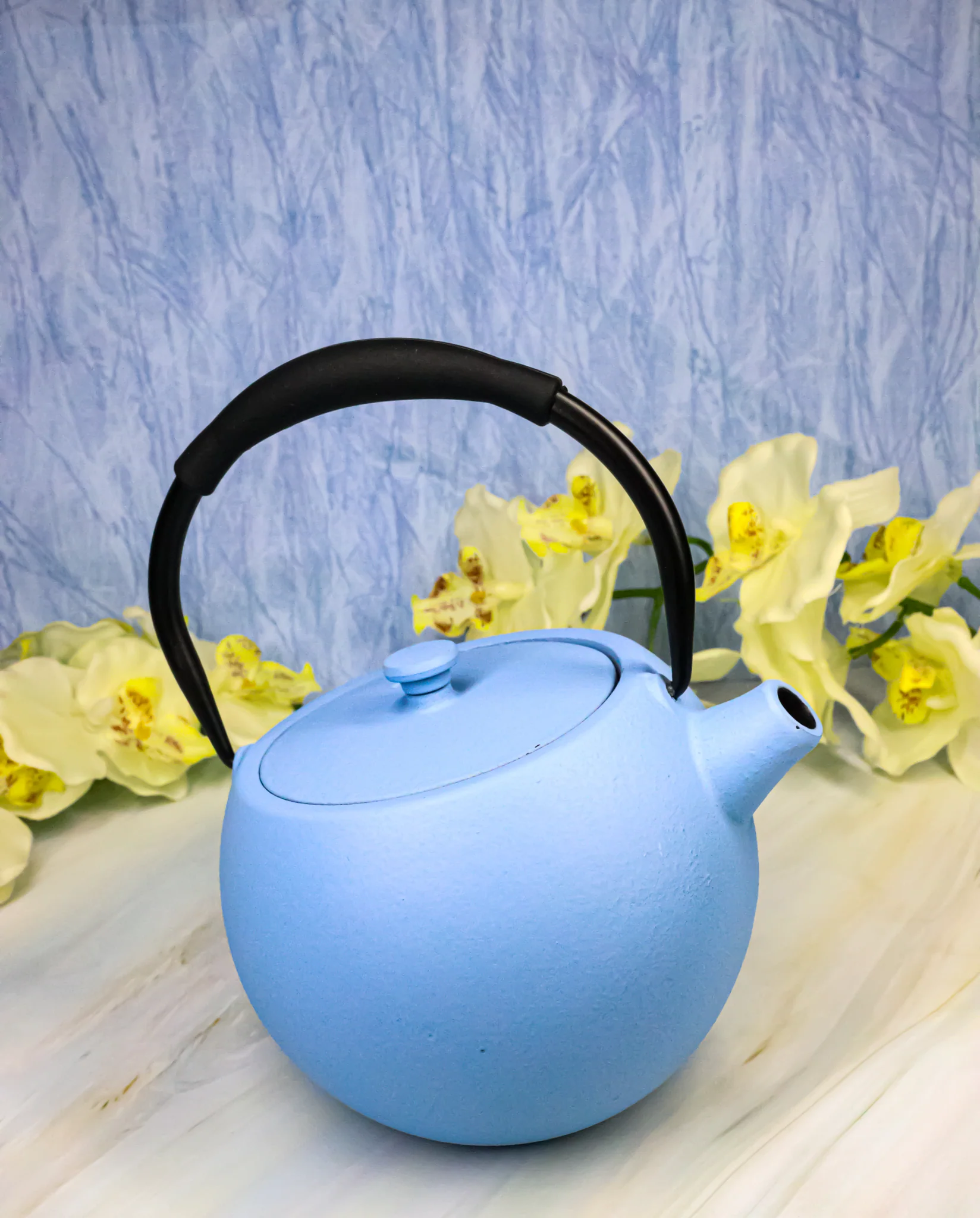 Pastel Blue Minimalistic Tilted Round Cast Iron Teapot 28oz Tea Pot With Handle - Image 10