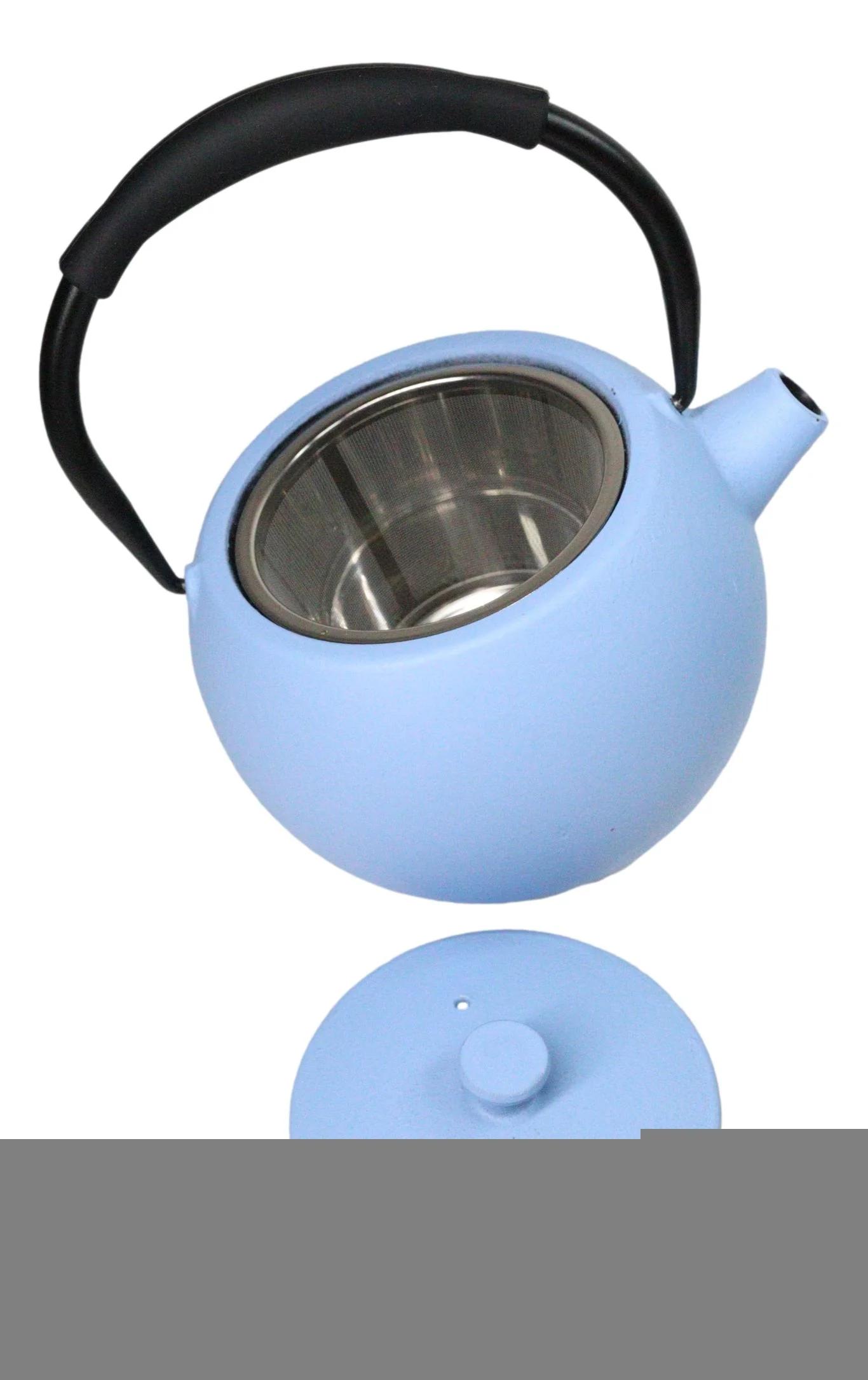 Pastel Blue Minimalistic Tilted Round Cast Iron Teapot 28oz Tea Pot With Handle - Image 5