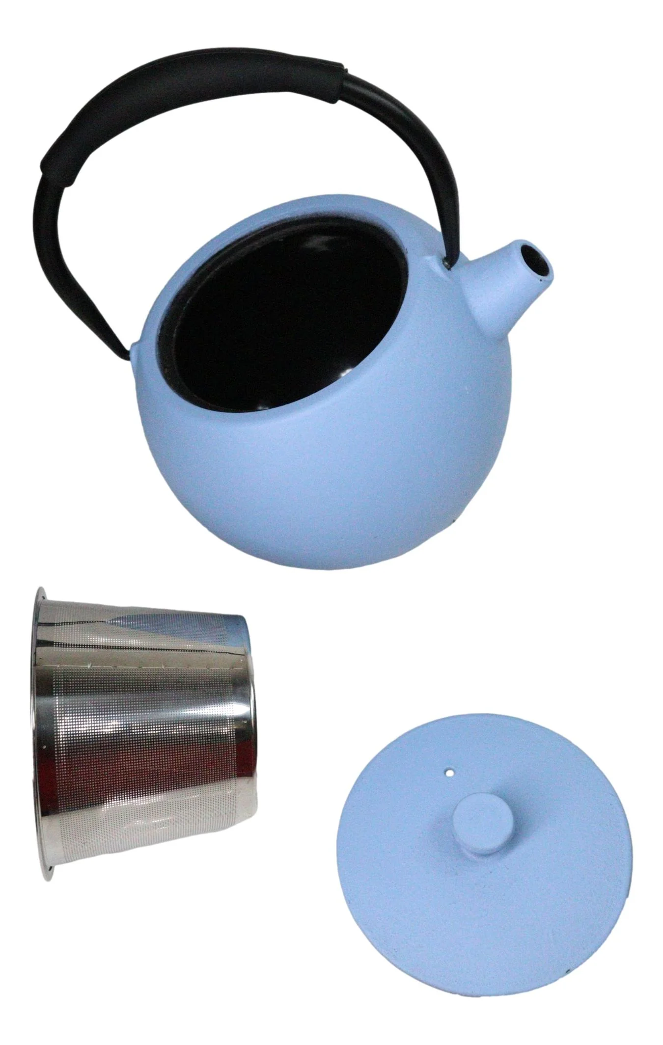 Pastel Blue Minimalistic Tilted Round Cast Iron Teapot 28oz Tea Pot With Handle - Image 6