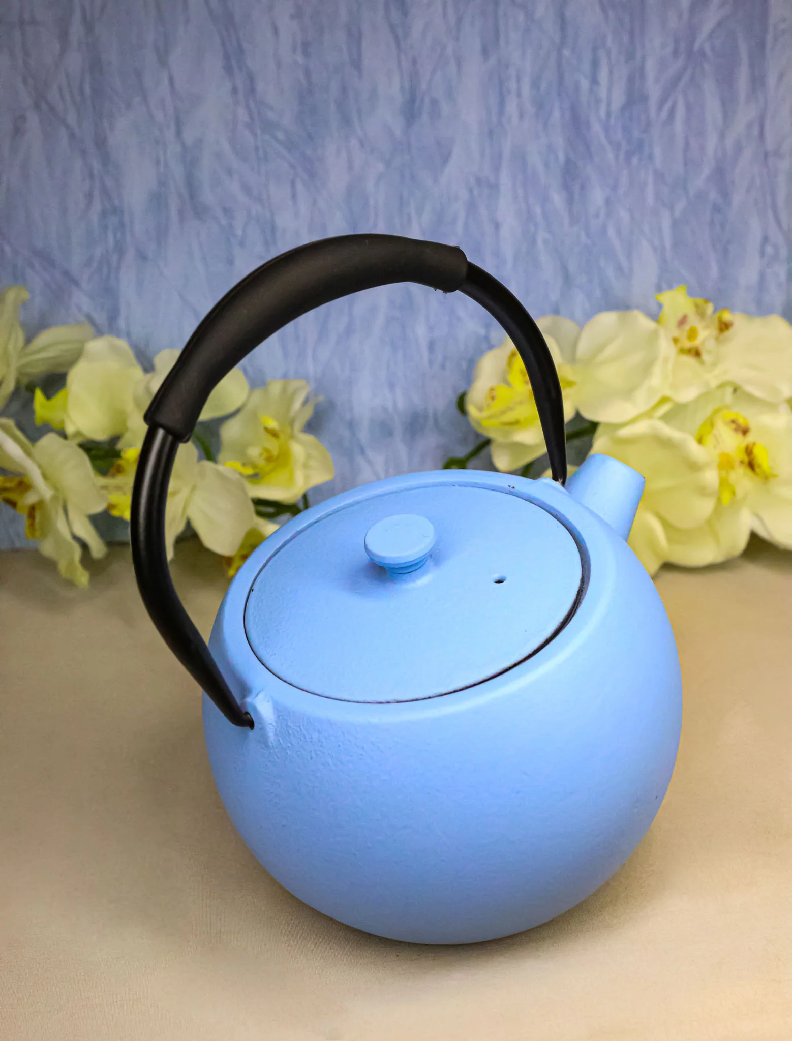Pastel Blue Minimalistic Tilted Round Cast Iron Teapot 28oz Tea Pot With Handle - Image 9